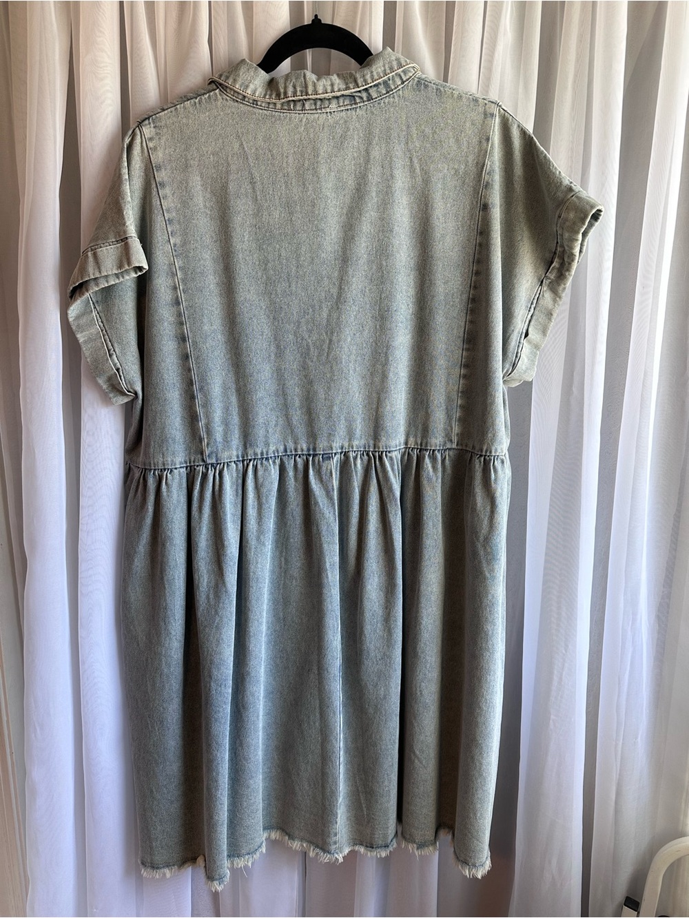 Umgee Light Blue Washed Denim V-Neck frayed hemline Dress Size 1XL - Picture 6 of 7